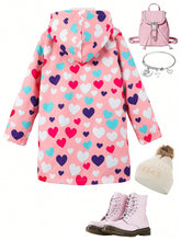 Girls' Fashionable Heart Print Fleece Windbreaker Jacket